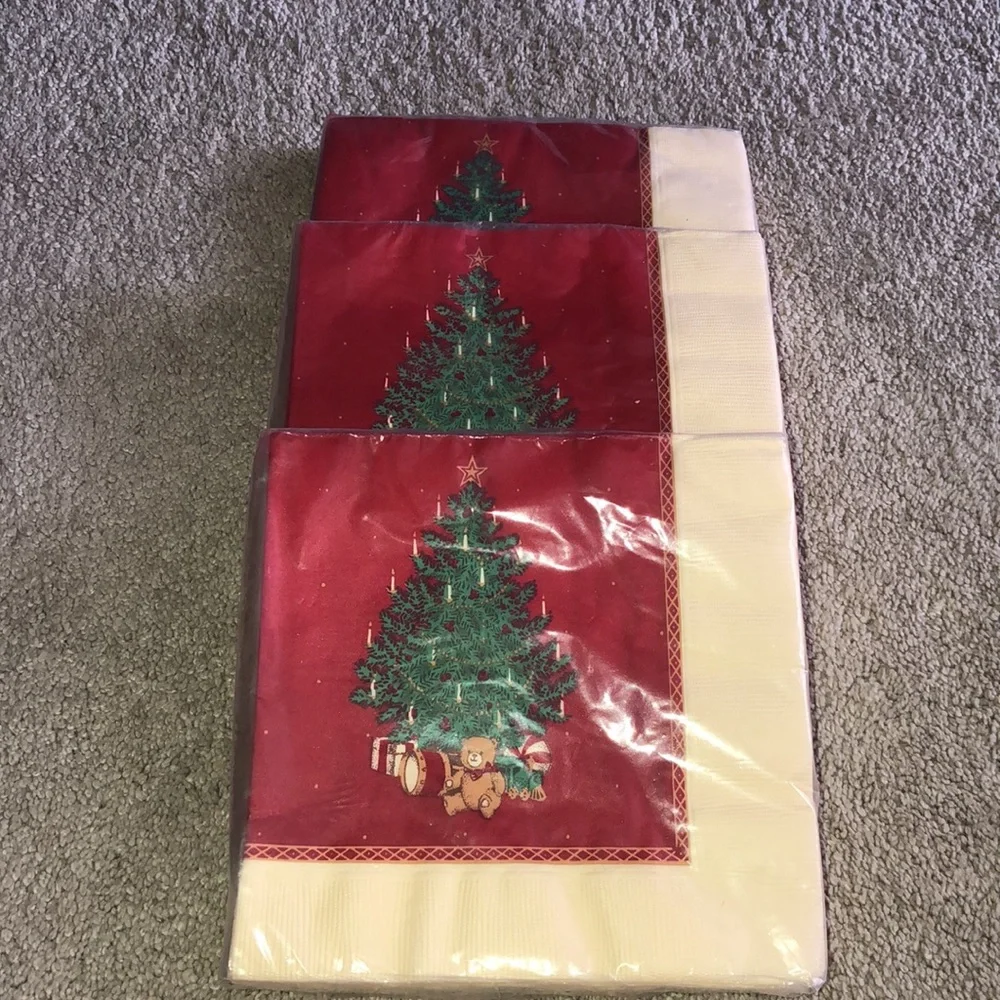 Hallmark Vintage Deadstock Napkins‎ Packs Christmas Tree Teddy Bear Drums Print